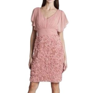 JS Collections Rosette V-Neck Chiffon Cocktail Dress - Blush Pink - Size 6 - NWT